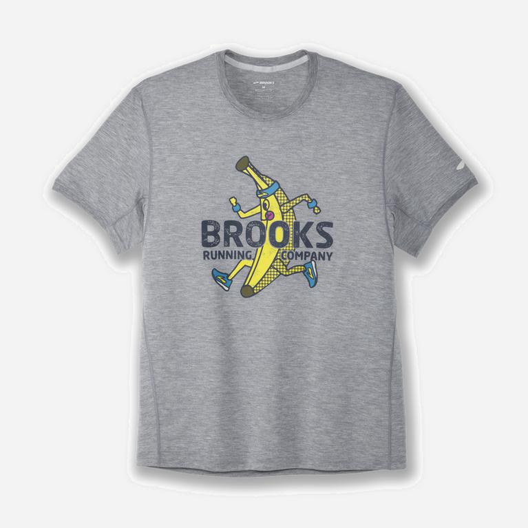 Brooks Distance Graphic Mens Short Sleeve Running Shirt Ireland Heather Ash/Banana/Grey (UXWP-19250)